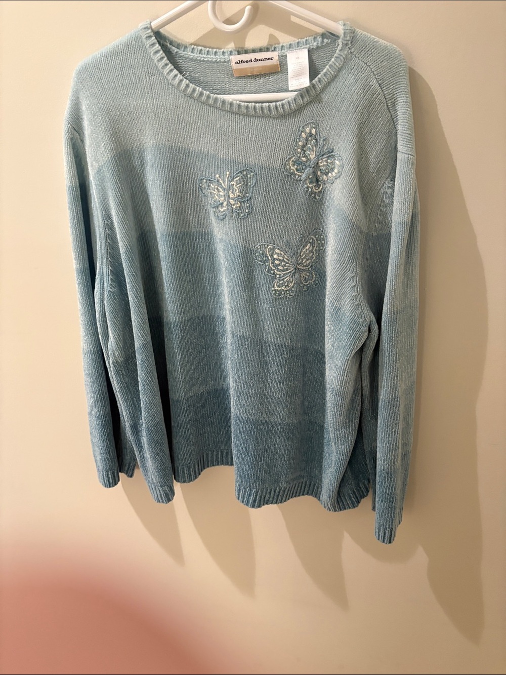 Alfred Dunner Light Blue Butterfly Knit Sweater